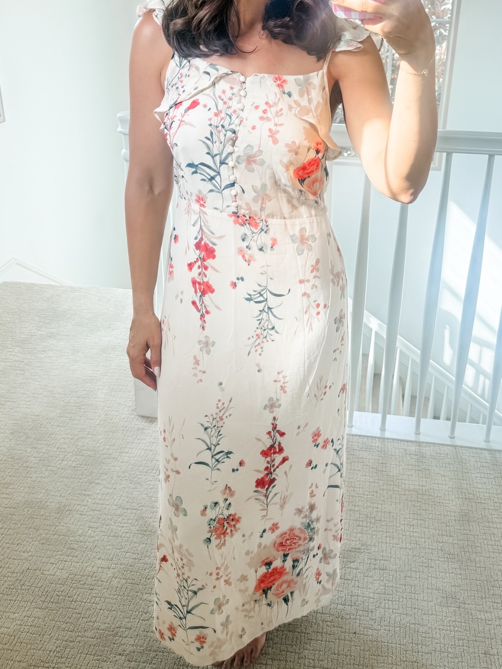 VICI - Dress Forum Floral Ruffle Maxi Dress Ivory Medium Wedding Guest
